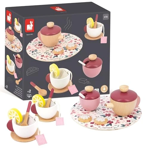Limited-time offer: Janod - Twist Tea Set - 16 FSC Wood and Felt Accessories - Pretend Play Toy - Children’s Tea Set - FSC Wooden Toy - 2 Years +, J06631, Pink / Burgundy from 29.99 GBP to 29.99 GBP (save 0%)