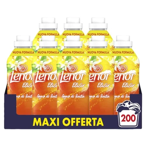 Lenor Elixir Fabric Softener, Concentrate, 200 Washes (8 x 25), Sicily Dream, Long-Lasting Freshness and Softness of Plant Origin, Scented Bedding