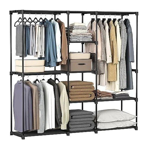 Offerta a tempo: SONGMICS Armadio, Guardaroba Autoportante, con Barre Appendiabiti, Portabiti Ripiani in Tessuto, Struttura in Metallo, 182 x 43 x 182 cm, Nero Inchiostro RYG037B02 - 15% da 49.99 € a 42.49 €