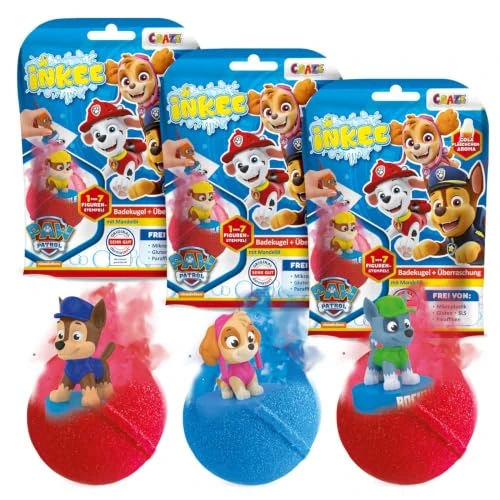 Limited-time offer: INKEE Pack of 3 Paw Patrol Children's Bath Bombs with Paw Patrol Canine Patrol Bathtub Surprise Gift, Gummi Tail Flavour. from 11.88 £ to 11.88 £ (save 0.00%)