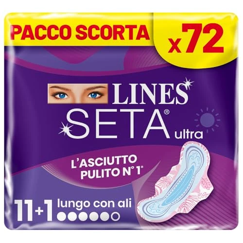 Limited-time offer: Lines Ultra Long Absorbent Silk with Wings, Stock Pack, Pack of x72 from 11.91 GBP to 11.91 GBP (save 0%)