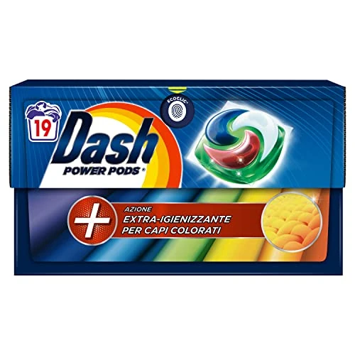 Dash Power Pods wasmiddel in capsules, 19 wasbeurten, extra desinfecterende werking voor gekleurde was, tegen vuil en bacteriën, effectief ook bij kou en in korte cycli