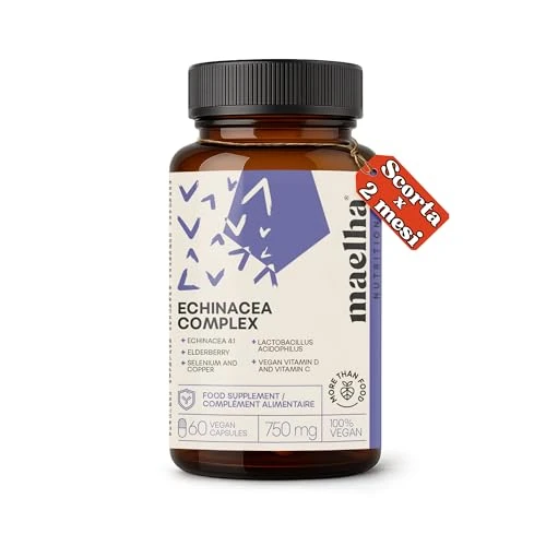Echinacea Immuno Complex | Echinacea, ESTER-C, Beta-glucani, Sambuco, Vitamina D, Selenio, Rame, Lactobacillus acidophilus | Sistema immunitario | 60 Capsule | Integratore 100% Naturale