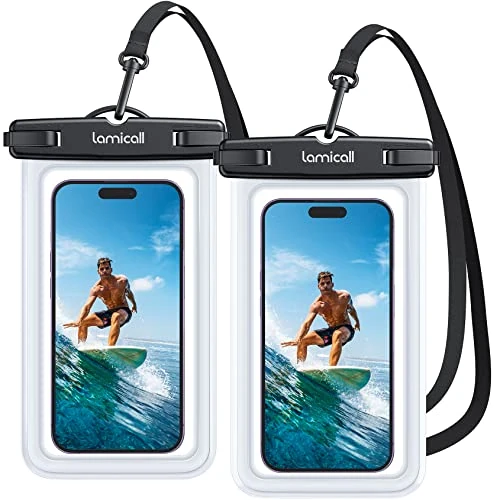 Lamicall Funda Impermeable Móvil - [2 Unidades] IPX8 Bolsa Impermeables Móvil, Cuerda Desmontable y Ajustable, Funda Móvil Estanca para iPhone 17 16 15 14 13 12, Samsung, Huawei, hasta 7"
