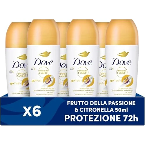 Dove, Advanced Care Passion Fruit, Deo Roll-On mit dreifacher feuchtigkeitsspendender Wirkung, Deodorant für Damen und Herren, 6 Stück à 50 ml