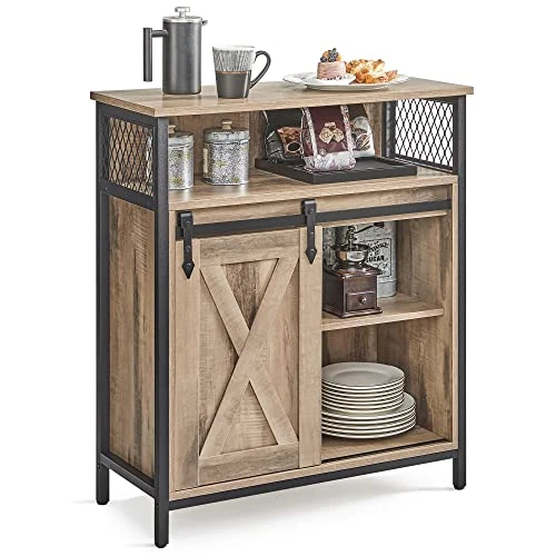 Offerta a tempo: VASAGLE Credenza, Mobile da Cucina, Armadietto Organizzatore, con un'Anta Scorrevole, 30 x 70 x 80 cm, Ripiani Regolabili, Stile Country, per Soggiorno, Marrone Cammello e Nero Inchiostro LSC089B50 - 24% da 89.99 € a 67.99 €