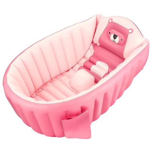 Offerta a tempo: SANOTO Vasca da bagno per bambini 0-36 mesi, Gonfiabile Pieghevole Antiscivolo Morbido Vasca Da Bagno per Bambini Neonati, Navicella Portatile Bagnetto Pieghevole Bambino - Rosa - 50% da 39.99 € a 19.99 €