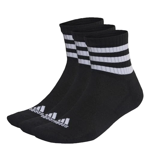 adidas Uniseks - dzieci 3-Stripes Cushioned Sportswear Mid-Cut Socks 3 Pairs, Black/White, 5-6 Years