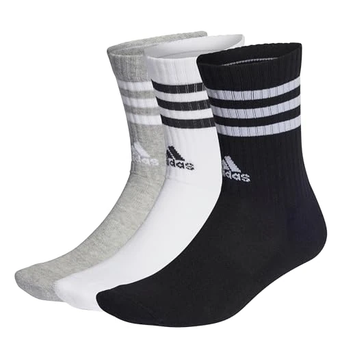 Offre limitee: Adidas Mixte Enfant 3-Stripes Cushioned Crew Socks 3 Pairs, Medium Grey Heather/White/Black/White, 4-5 Years de 15.00 EUR a 9.00 EUR (economie 40%)