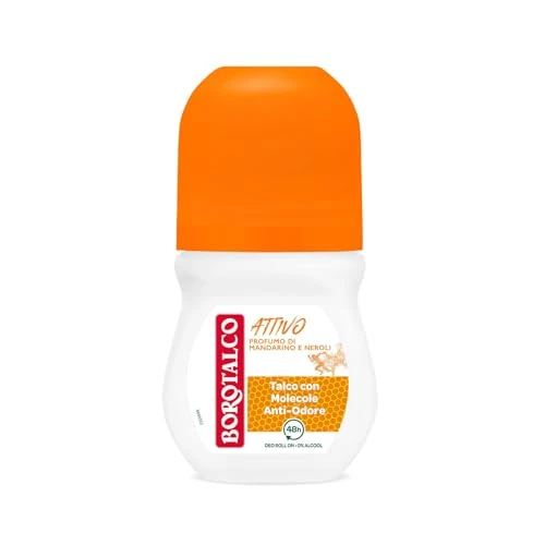 Borotalco, Déodorant Roll On Active Orange Formule sans Alcool et au Talc aux Molécules Anti-Odeur Fraîcheur Efficacité 48h Parfum de Mandarine et Néroli - 1 Flacon de 50 ml