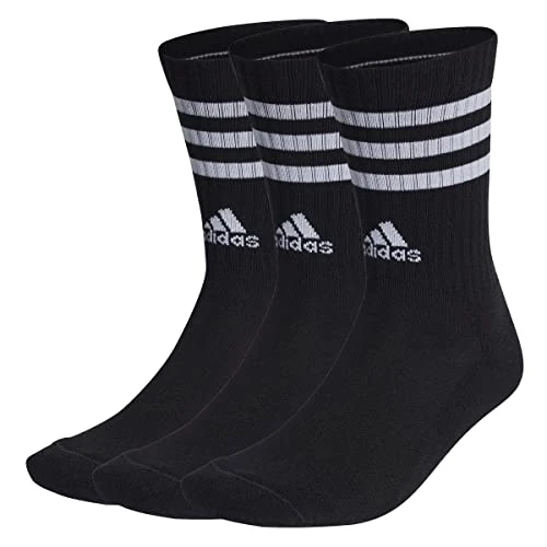 adidas Uniseks - dzieci 3-Stripes Cushioned Crew Socks 3 Pairs, Black/White, 6-7 Years