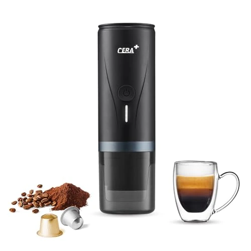 Offerta a tempo: CERA+ Macchina per caffè espresso portatile elettrica con auto-riscaldamento in 3-4 minuti, mini macchina per il caffè da 20 bar con batteria ricaricabile. Compatibile con capsule NS e macinato - 32% da 149.00 € a 102.03 €