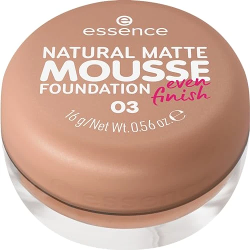 essence NATURAL MATTE MOUSSE FOUNDATION, Nr. 03, Nude, mattierend, abdeckend, Expressergebnis, matt, vegan, ölfrei, ohne Parfüm, ohne Alkohol, 1er Pack (15g)