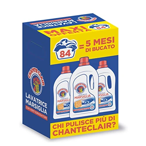 Chanteclair - Detersivo per Lavatrice, Profumo Marsiglia, Formula Concentrata, con Vero Sgrassatore - 3 Flaconi da 1260 ml