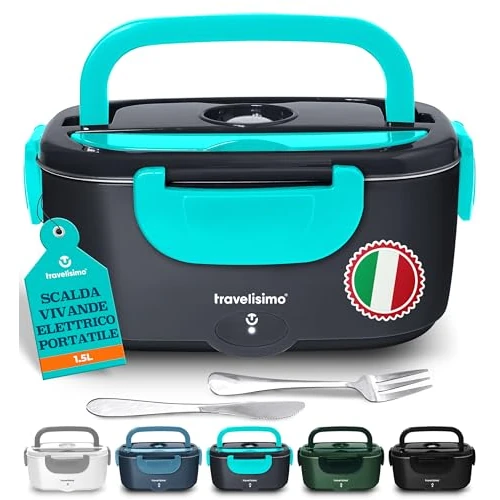 TRAVELISIMO Fiambrera Electrica 80W Taper Electrico para Comida 1,5L Fiambrera Termica 3 en 1 12V/24V/220V - Fiambreras Comida Trabajo Para Coche y Camión, Marmita Electrica en Acero Inoxidable