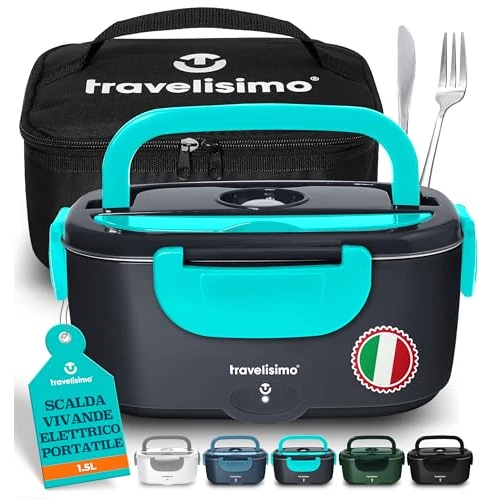 TRAVELISIMO Fiambrera Electrica 100W Taper Electrico para Comida 1,5L Fiambrera Termica 3 en 1 12V/24V/220V - Fiambreras Comida Trabajo Para Coche y Camión, Marmita Electrica en Acero Inoxidable