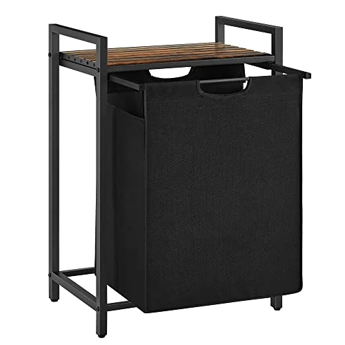 Limited-time offer: VASAGLE Laundry Basket, Laundry Hamper, Pull-Out and Removable Liner Bag, Shelf, Metal Frame, 65 L, 50 x 33 x 72 cm, Ink Black and Rustic Brown BLH101B01 from 32.99 £ to 29.99 £ (save 9%)