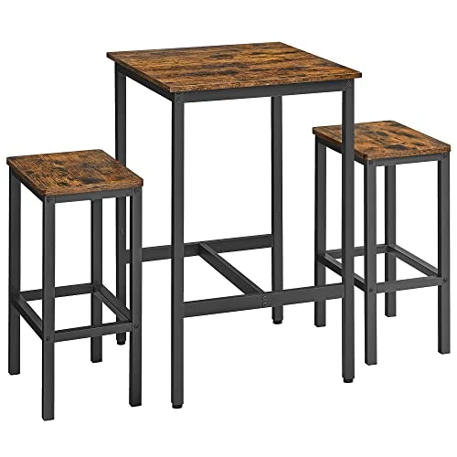 Tijdelijke aanbieding: VASAGLE Bartafel en stoelen set, vierkante bartafel, ruimtebesparend voor keuken ontbijt, woonkamer, feestkamer, rustiek bruin en zwart van 119.99 € naar 89.99 € (25% korting)