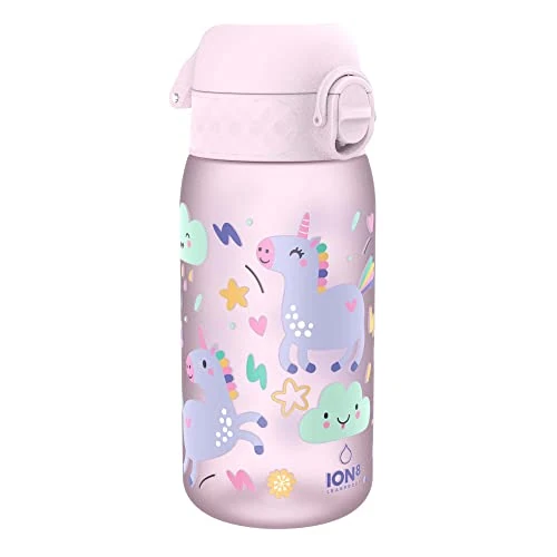 Offerta a tempo: Ion8 Borraccia per Bambini, 350 ml, a Prova di Perdite, Facile da Aprire, Serratura Sicura, Lavabile in Lavastoviglie, Senza BPA, Maniglia per il Trasporto, Facile Pulizia, Unicorni Rosa - 0.00% da 15.99 € a 15.99 €