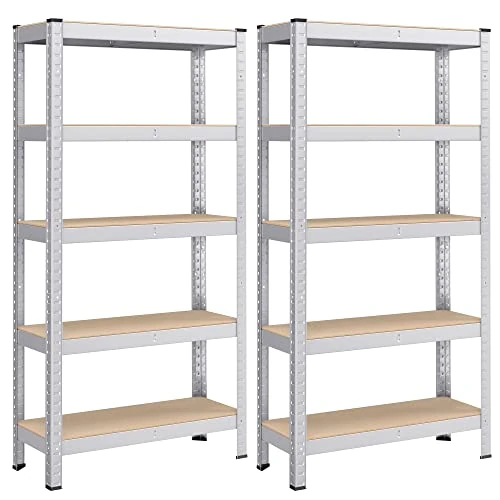 Offerta a tempo: SONGMICS Set di 2 Scaffali in Metallo, Scaffalature a 5 Ripiani Regolabili, Senza Viti, Scaffale Salvaspazio per Garage, Magazzino, Portante 650 kg, 30 x 75 x 150 cm, Argento GLR030E02 - 15% da 54.99 € a 46.99 €