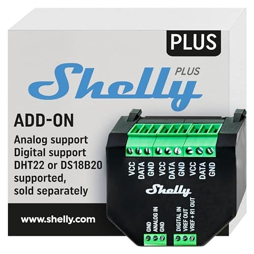 Shelly Plus Add-On -Wi-Fi,Bluetooth Dodatek Do Urządzeń Shelly Plus,Interfejs Czujnika Temperatury,Wilgotności,Automatyka Domowa,Alexa,Google Home,iOS, Android,Nie Wymaga Hubu