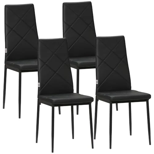 Offerta a tempo: HOMCOM Set di 4 Sedie Sala da Pranzo in Finta Pelle Schienale Alto Nero - 0.00% da 88.95 € a 88.95 €