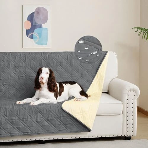 Offerta a tempo: DUJUIKE Copridivano 100% impermeabile per cani, coperta per animali domestici, protezione per mobili per bambini e animali domestici, con fondo antiscivolo, per 3 posti (Grigio, 132 x 208 cm) - 40% da 29.99 € a 17.91 €