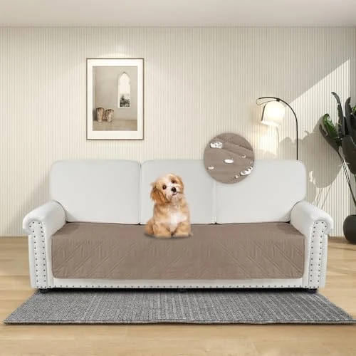 Offerta a tempo: DUJUIKE Copridivano 100% impermeabile per cani, coperta per animali domestici, protezione per mobili per bambini e animali domestici, con fondo antiscivolo, per 3 posti (Cammello, 76 x 180 cm) - 42% da 22.99 € a 13.40 €