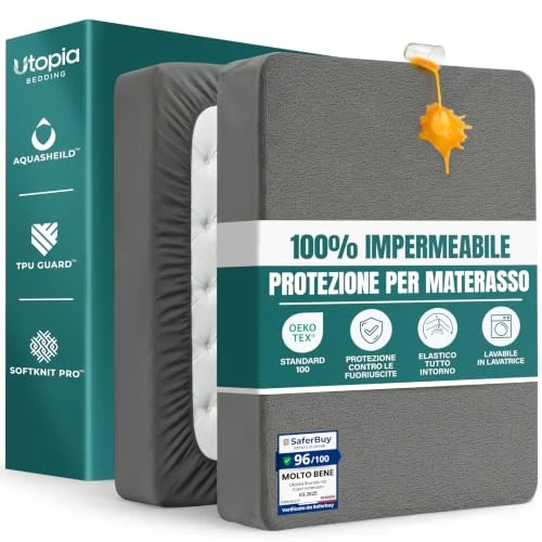 Offerta a tempo: Utopia Bedding Coprimaterasso Matrimoniale Impermeabile 160 x 200 x 30 cm, Certificato OEKO-TEX, Proteggi Materasso, Traspirante, Lavabile, Stile Montato Tutto Intorno Elastico Grigio - 10% da 20.99 € a 18.99 €