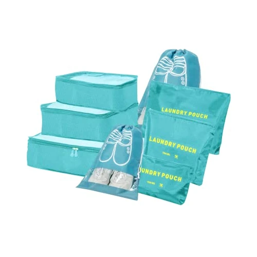 BillyBath Organizer do walizki, torby podróżne, 8 w 1, zestaw organizerów, kostki do pakowania, organizer do walizki, torby podróżne, na ubrania, buty, bieliznę, kosmetyki (jasnoniebieski)