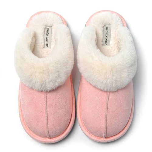 JOMIX Pantuflas de Casa Mujer de Invierno Forradas Antideslizantes Zapatillas de Peluche con Punta Cerrada Ligeras y Silenciosas Suela de Goma Efecto Ante Terciopelo Cómodas y Calentitas X005 Rosa 39