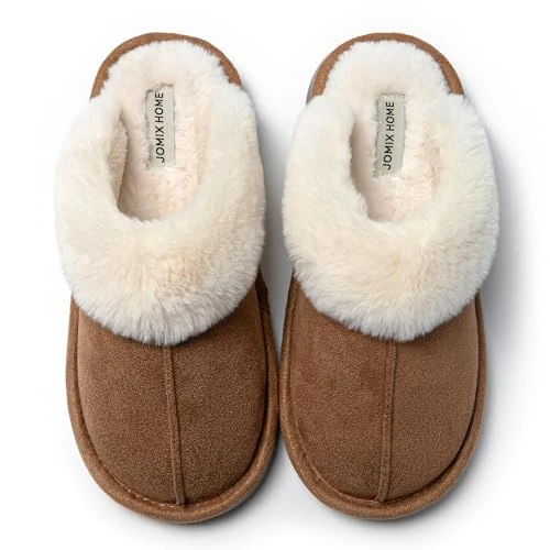 JOMIX Gefütterte Hausschuhe Damen Winter Warm mit Weichem Innenfutter Geschlossene Kuschelige Pantoffeln mit Rutschfester Sohle Für Zuhause und Homeoffice X005 Camel 38