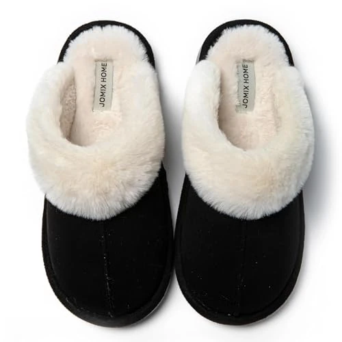 JOMIX Zapatillas de Casa Mujer de Invierno Forradas Antideslizantes Pantuflas de Peluche con Punta Cerrada Ligeras y Silenciosas Suela de Goma Efecto Ante Terciopelo Cómodas Calentitas X005 Negro 38
