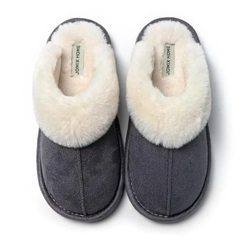 JOMIX Pantofole Donna Invernali Pelose Calde Effetto Camoscio con Fodera in Pelliccia Sintetica Ciabatte Casa Inverno da Ragazza Soletta Morbida Antiscivolo e Silenziosa Momery Foam X005 Grigio 37