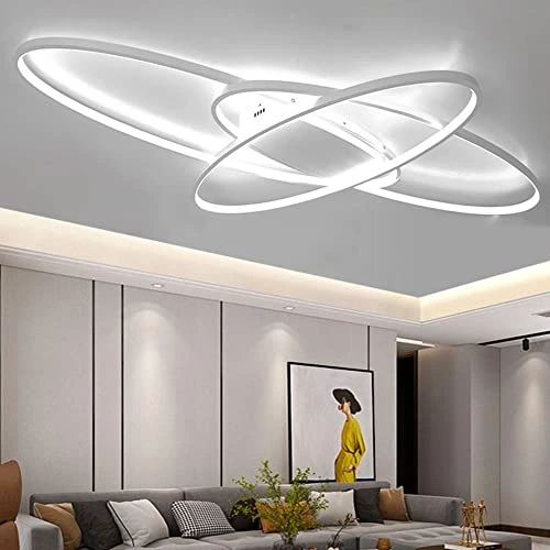 LIUYU Nowoczesna lampa sufitowa LED do salonu z pilotem zdalnego sterowania, nowoczesny żyrandol LED biały 95 W, 8500 lm, owalny design, dł. 130 cm x szer. 85 cm, oświetlenie wewnętrzne do sypialni