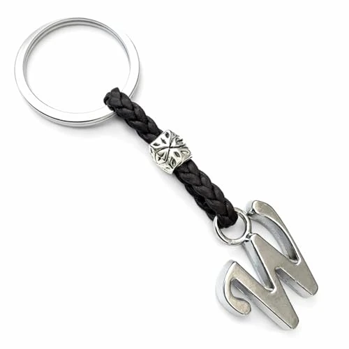 ASTER ALHELÍ - Schlüsselanhänger Personalisiert mit Buchstaben Alphabet - Schlüsselanhänger Anfangsbuchstabe Leder für Männer oder Frauen - Versilberte Zamak-Buchstaben und Perlen (W)