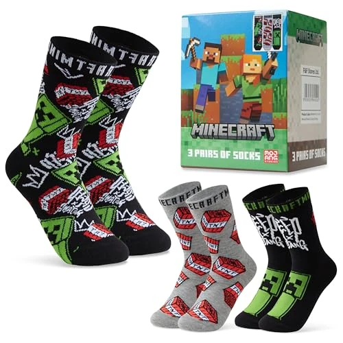 Tijdelijke aanbieding: Minecraft Jongens Sokken 3 Pak of 5 Pak - Katoenrijke Crew Kids Enkelsokken Elke Dag School Sport - Gamecadeaus voor Jongens van 20.49 EUR naar 20.49 EUR (korting 0%)