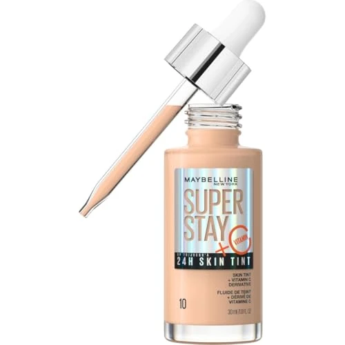 Maybelline New York Foundation, Langanhaltendes Make-Up mit Vitamin C, Vegane Formel, Super Stay Skin Tint, Nr. 10