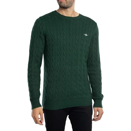 GANT Men's Cotton Cable C-Neck Jumper, Tartan Green, 4XL