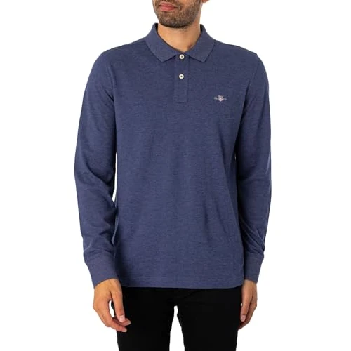 GANT Męska koszulka polo Reg Shield Ls Pique Rugger, Dark Jeansblue melanż, L