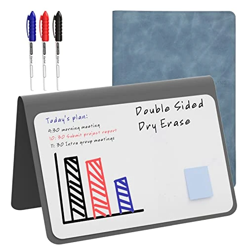 NEWYES Mała tablica suchościeralna A5, mini biurko białe tablice z wymazywalnymi długopisami, 21 x 34 cm, dwustronna przenośna tablica do notatek, lista rzeczy do zrobienia na artykuły biurowe,