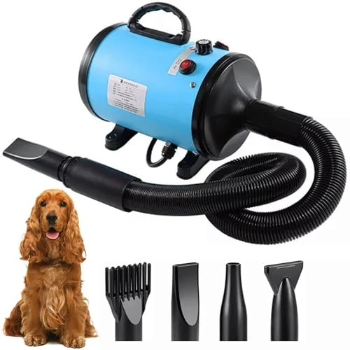 Offerta a tempo: Memows Soffiatore per Cani Asciugacapelli per Cani 2800W Asciugacapelli per Toelettatura Animali Velocità e Temperatura Regolabili Asciuga Cane con 4 Ugelli per Uso Privato e Professionale (Blu) - 0.00% da 79.99 € a 79.99 €