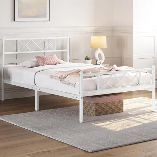 Oferta limitada: Yaheetech Estructura de Cama Individual de Metal con cabecero en Forma de X, Marco con somier de láminas para Dormitorio compartido, 90 x 200 cm, Color Blanco de 62.47 € a 62.47 € (ahorro 0.00%)