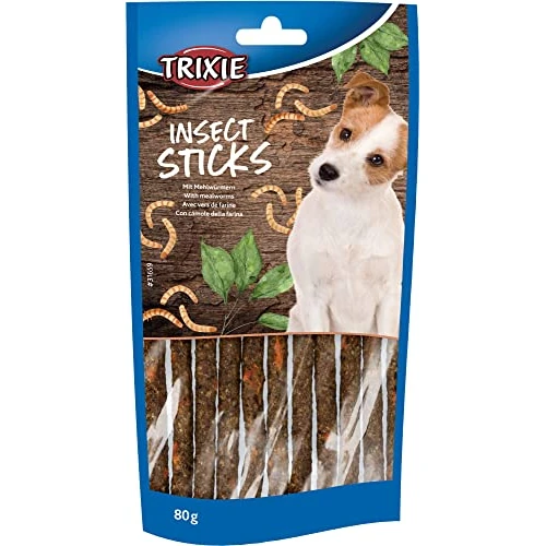 TRIXIE Hondenlekkernijen, insecten, snacksticks met meelwormen, 80 g, glutenvrije premium lekkernijen voor honden, zonder granen en suiker, smakelijke beloning voor training en thuis, 31659
