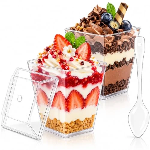 Offerta a tempo: Huanmin 30 Pcs Monoporzione per dolci, 150ml Bicchierini finger food, Finger food con coperchio e Cucchiaio, Tazze da dessert trasparenti per il gelato, Budino, Mousse, Riso, Apericena - 0.00% da 15.99 € a 15.99 €