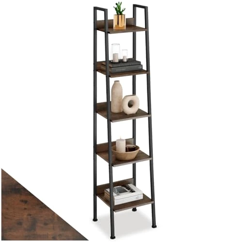 TecTake 801099 Étagère avec pieds réglables, étagère sur pied, mobilier de bureau, meuble avec étagères, bibliothèque de bureau en bois industriel foncé 35,5 x 31,5 x 170,5 cm