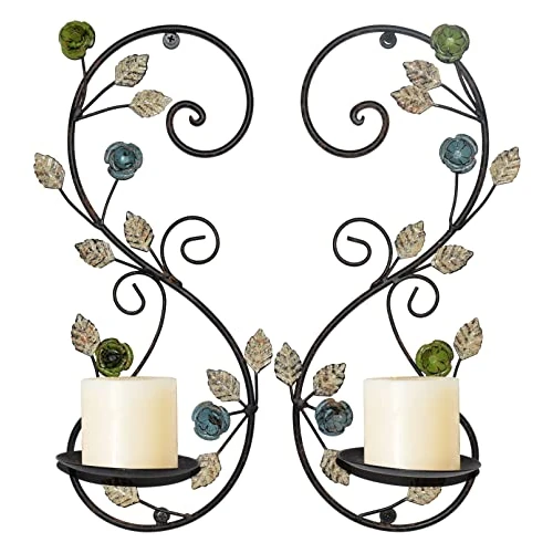 Limited offer: JUCONSIN Wall Sconces Candle Holder Set of 2, Antique Multi-Color Leaf Branch Wall Mount Hanging Metal Wall Candle Holder Candle Sconce for Living Room Dining Room… from 24.08 EUR to 19.99 EUR (save 17%)