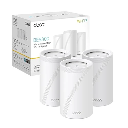 Offerta a tempo: TP-Link WiFi 7 Deco BE65(3-pack) Router Mesh WiFi, BE9214Mbps Tri-Band, Canali 320 MHz, Porta Ethernet da 2,5 Gbps, Senza Precedenti, Alexa, Funziona con Qualsiasi ISP e Modem, 3 Pezzi - 20% da 549.99 € a 439.99 €