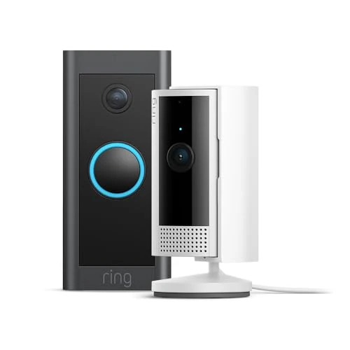 Ring Videocitofono cablato (Video Doorbell Wired) + Videocamera interna (Indoor Cam 2a gen.) di Amazon | Videocitofono + Telecamera wifi HD per animali domestici | Ring Protect 30 gg di prova gratuita