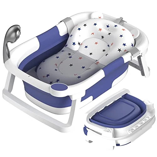 Limited-time offer: Rabb 1st Baby Bath Tub Foldable,Portable Bath Newborn to Toddler with Non-Slip Mat,Drain Hole,No Thermometer,Blue from 29.99 £ to 24.99 £ (save 17%)